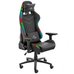 Геймърски стол NITRO CONCEPTS Nemesis Ultimate Edition, до 130kg, Relax тип Bucket, изкуствена кожа, 4D регулируеми подлакътници, газов амортисьор клас 4, вградено RGB осветление, лумбална и шийна възглавница, черен