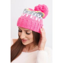 Kesi Women's winter hat with wool and a large pom-pom K422 light pink