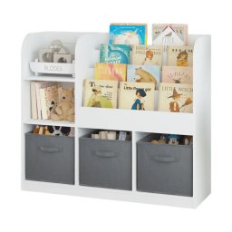 Детски Органайзер GINGER HOME, Етажерка с Рафтове за Играчки и Книги, 3 Текстилни Кутии, Дървен, ...