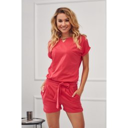Women's jumpsuit with short legs in coral design