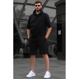 Madmext Black Hooded Shorts Set 5919