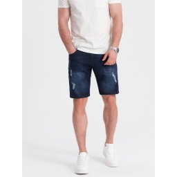 Ombre Men's denim short shorts with holes - dark blue