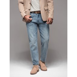 Ombre Men's CARROT FIT denim pants with decorative darts - light blue