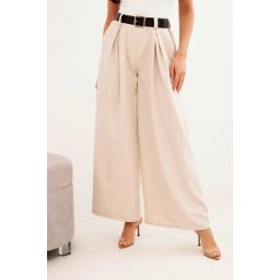 Kesi Włoski Women's wide-leg trousers with a belt light beige