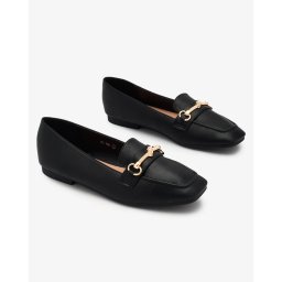 Resti Black women's moccasins with gold embellishment Olerika