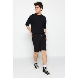 Trendyol Black Regular Cut Medium Length Elastic Waisted Lace Up Double Leg Shorts