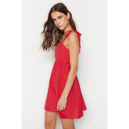 Trendyol червено A-Cut мини тъкани Strappy тъкани рокля