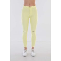 BİKELİFE Women's Yellow High Waist Lycra Ripped Detailed Leggings Trousers.