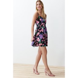 Trendyol Purple Floral Print A-line Double-breasted Collar Mini Woven Dress