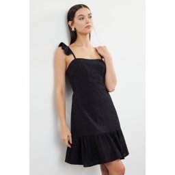Trendyol Black Plain A-Line Mini Lined Embroidery Ruffle Detailed