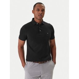 Tommy Hilfiger Тениска с яка и копчета 1985 MW0MW17771 Черен Slim Fit