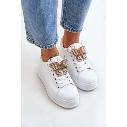 Women's platform sneakers with a butterfly white-gold Naritevia