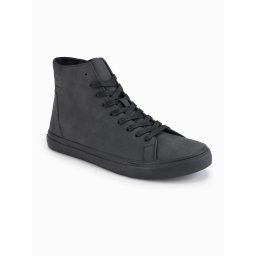Ombre Men's high-top sneakers with matte texture and embossed logo - black