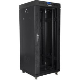 Комуникационен шкаф Lanberg rack cabinet 19" free-standing 27U / 600x600 self-assembly flat pack with glass door LCD, black