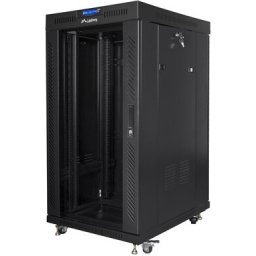 Комуникационен шкаф Lanberg rack cabinet 19" free-standing 22U/800x800 (flat pack) with glass door lcd black v2