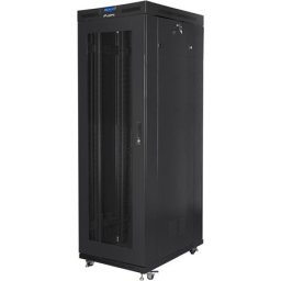 Комуникационен шкаф Lanberg rack cabinet 19" free-standing 27U/800x1000 (flat pack) with glass door lcd black v2