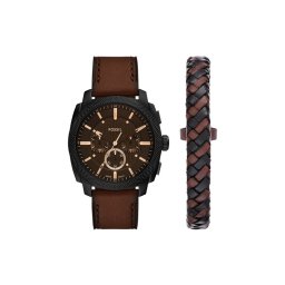 Fossil Комплект часовник и гривна Machine Chronograph FS6102SET Кафяв