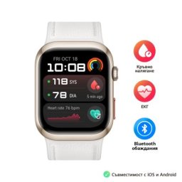 Часовник Huawei Watch D2 LCA-B11, Gold, 1.82" Amoled, Airbag/Strap Size 26mm, Ambulatory 24H Blood Pressure, HR monitoring PPG 6.0, Rotating crown, IP68, Speaker&Micophone, Dual-band, Battery 524mAh