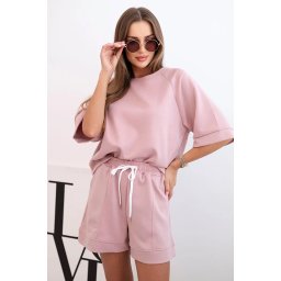 Kesi Włoski Women's butter set with a short-sleeved blouse and shorts with an elastic band dark pink