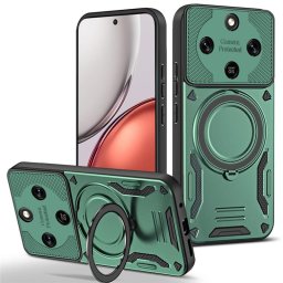 Хибриден гръб с кръгла метална стойка за Honor Magic8 Lite - тъмно зелен
