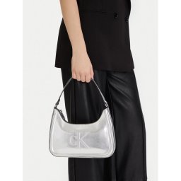 Calvin Klein Дамска чанта Bold Ck Metallic Shoulder Bag LV04F3332G Сребрист