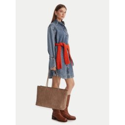 Calvin Klein Дамска чанта Emblem Aop Embossed Suede Tote LV04F3334G Бежов