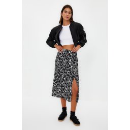 Trendyol White Slit Detail Viscose Fabric A-line Patterned Midi Woven Skirt