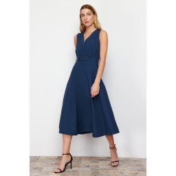 Trendyol Navy Blue A-Line Double Breasted Collar Button Detailed Midi Woven Dress