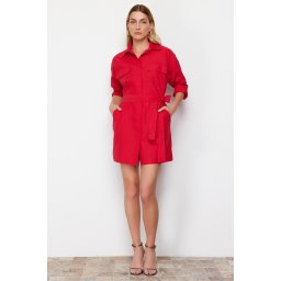 Trendyol Red Belted Pocket Mini Woven Shirt Dress