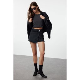 Trendyol Black Double Breasted Denim Shorts Skirt