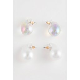 DEFACTO Women's 2-Piece Transparent Stone Earrings