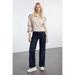 Trendyol Dark Blue Iron-On High Waist Straight Jeans