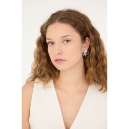 DEFACTO Women's Flower Patterned Pearl Silver Earrings