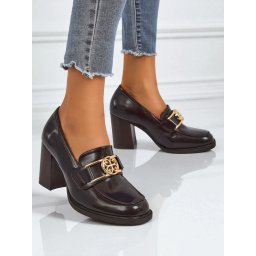 Resti Persephone Nero Women's Block Heel Loafers Eco Leather Gold Buckle