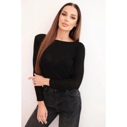 Kesi Włoski Women's cashmere blouse with a round neck and long sleeves black