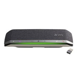 Конферентен говорител HP Poly Sync 40+ (772C5AA), Bluetooth, USB-A/USB-C, черен, преносим, микрофон, IP64, до 30 часа време на работа, включен адаптер BT700 за безжично свързване с компютър