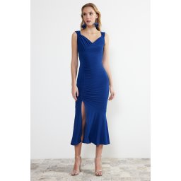 Trendyol Saks Draped Knitted Elegant Evening Dress
