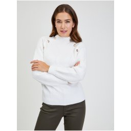 White Women's Ribbed Sweater with Decorative Buttons ORSAY - Ladies