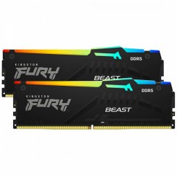 Памет 32GB (2x 16GB) DDR5 5600MT/s, Kingston FURY Beast RGB Black KF556C36BBEAK2-32, 1.25 V