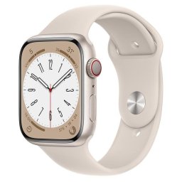 Часовник Apple Watch Series 8, GPS + Cellular, 45mm, Цвят Бял