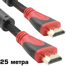 Кабел HDMI към HDMI, 1080p (Full HD), С оплетка и ферит, Черен, Дължина 25 метра