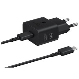 Зарядно устройство и USB-C кабел Samsung 25W Power Adapter, Цвят Черен