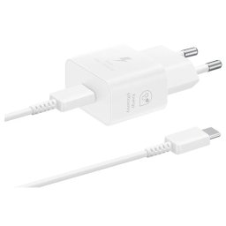 Зарядно устройство и USB-C кабел Samsung 25W Power Adapter, Цвят Бял