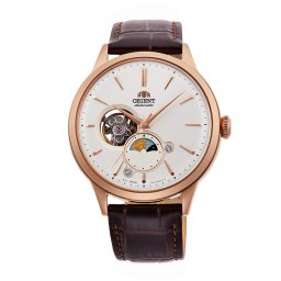 Orient RA-AS0102S – мъжки часовник, автоматичен, 42 mm, бял, скелетон, слънце/луна