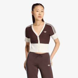Тениска adidas V-Neck Shirt With Buttons Aurora Coffee M