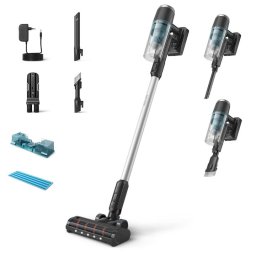 Вертикална прахосмукачка Philips XC3131/01, Aqua Series 3000, 3-степенна система за филтриране, Автономия до 60 минути, LED осветление, Черен