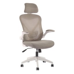 Директорски стол RFG Jolly White HB, до 120кг, дамаска/меш, полипропиленова база, люлеещ механизъм, коригиране на височината, лумбална опора, заключване в позиция, сив
