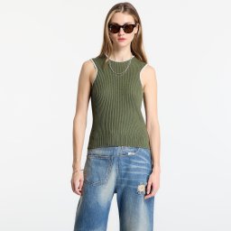 MM6 Ribbed Knit Sleeveless Top Khaki L