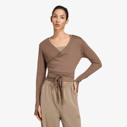 Тениска adidas 3-Stripes Studio Soft Ballet Wrap Top Earth Strata/ Glow Blue S