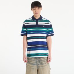 Тениска FRED PERRY Striped Relaxed Polo Shirt Deep Mint XL